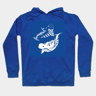 blue ocean beluga whales in ecopop pattern Hoodie